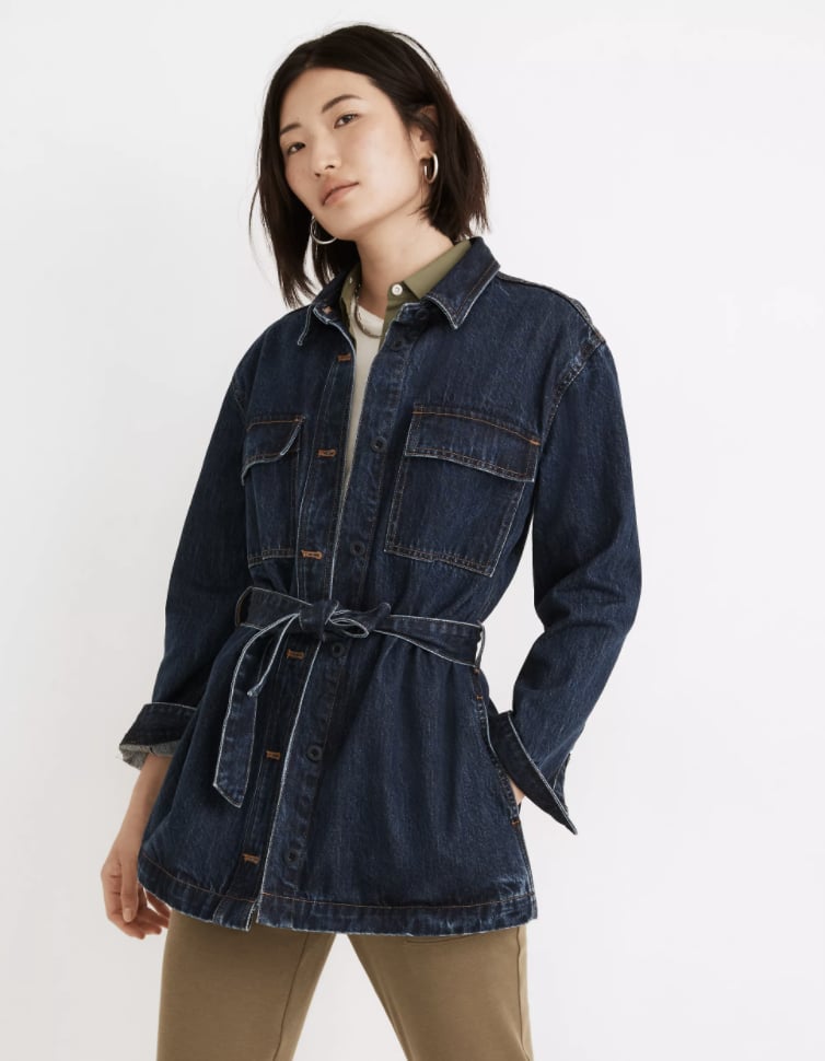 A Belted Denim Silhouette: Denim Tie-Waist Shirt-Jacket