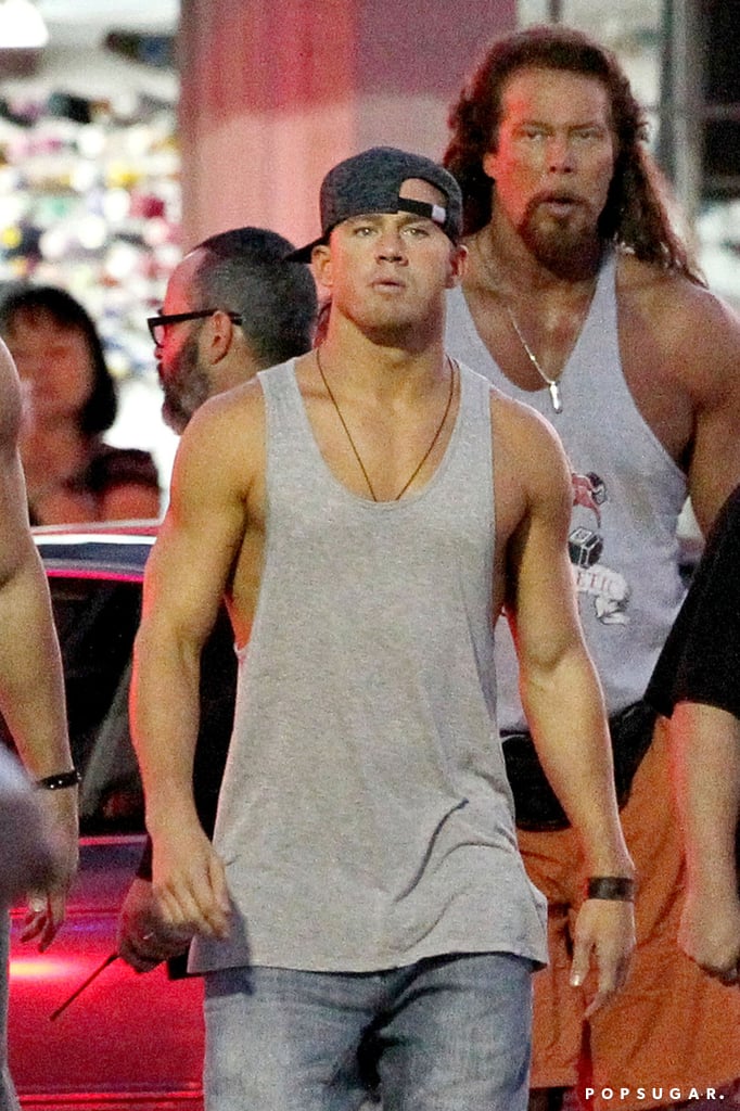 Channing Tatum flaunted his tan while filming scenes for Magic Mike XXL in Savannah, GA, on Tuesday.