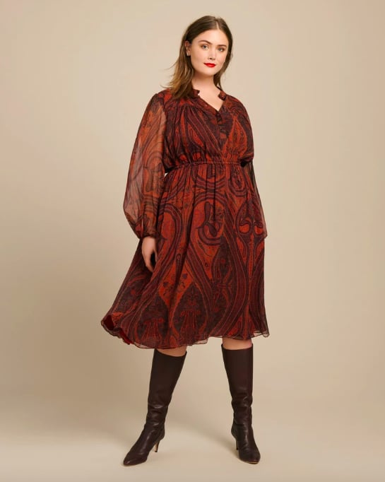 Adam Lippes Printed Chiffon Long Sleeve Dress
