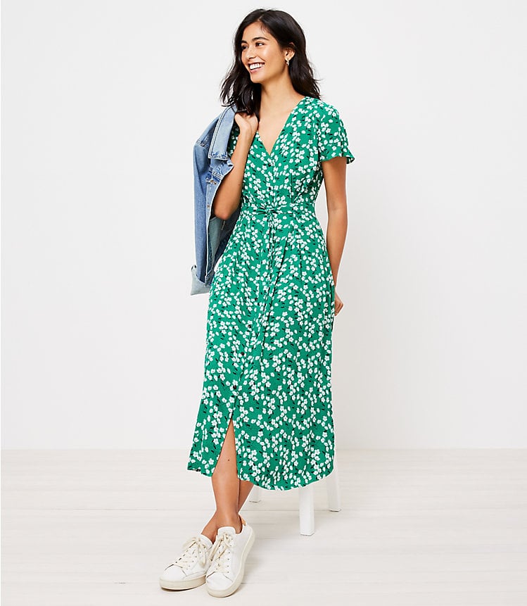 Loft Floral Flutter Sleeve Midi Shirtdress