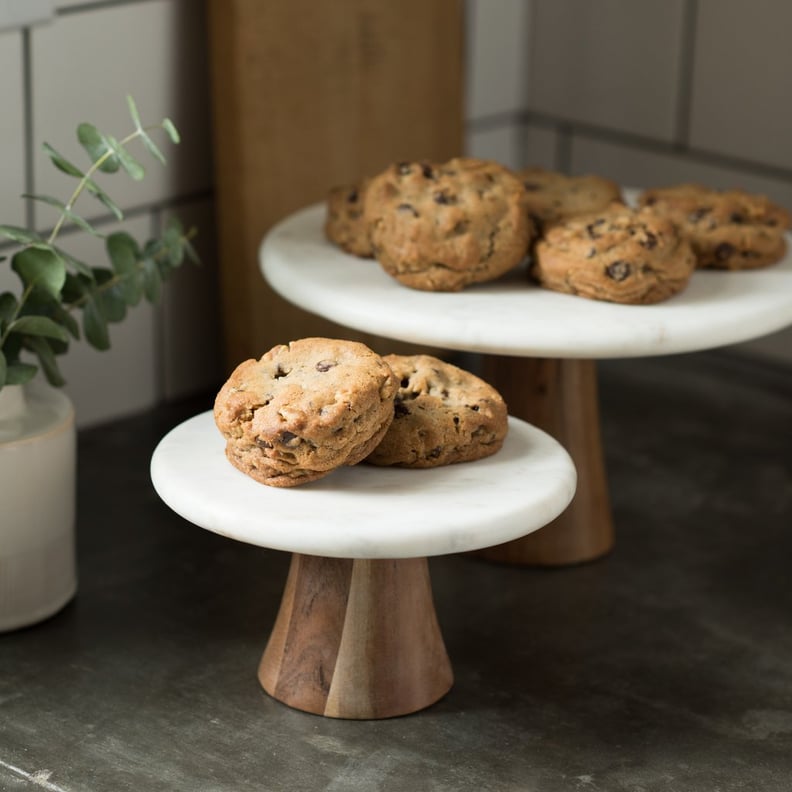 White Marble and Acacia Cake Stand