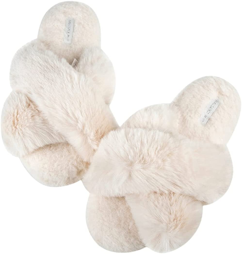 Cross band sale soft plush slippers