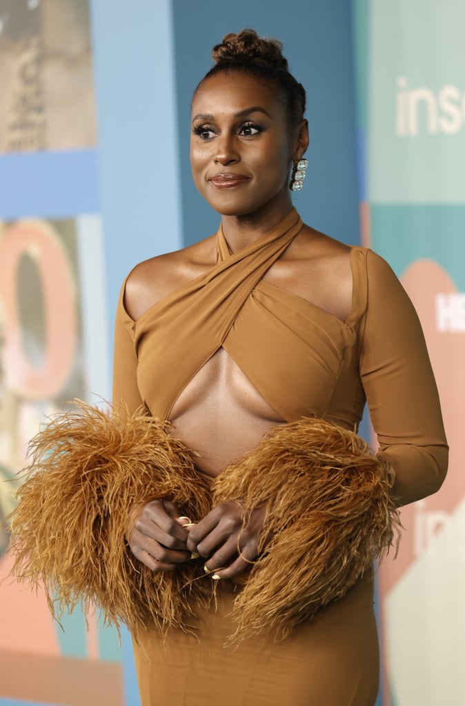 Issa Rae Wears a Sexy Feather-Trimmed Dress by Rokh