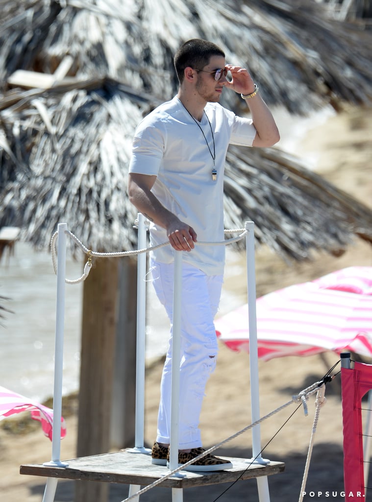 Nick Jonas and Victoria's Secret Models on the Beach 2015