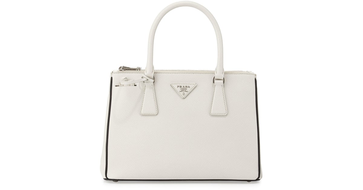 Prada Saffiano Lux Double-Zip Tote Bag, White/Black (Talco+Nero ...