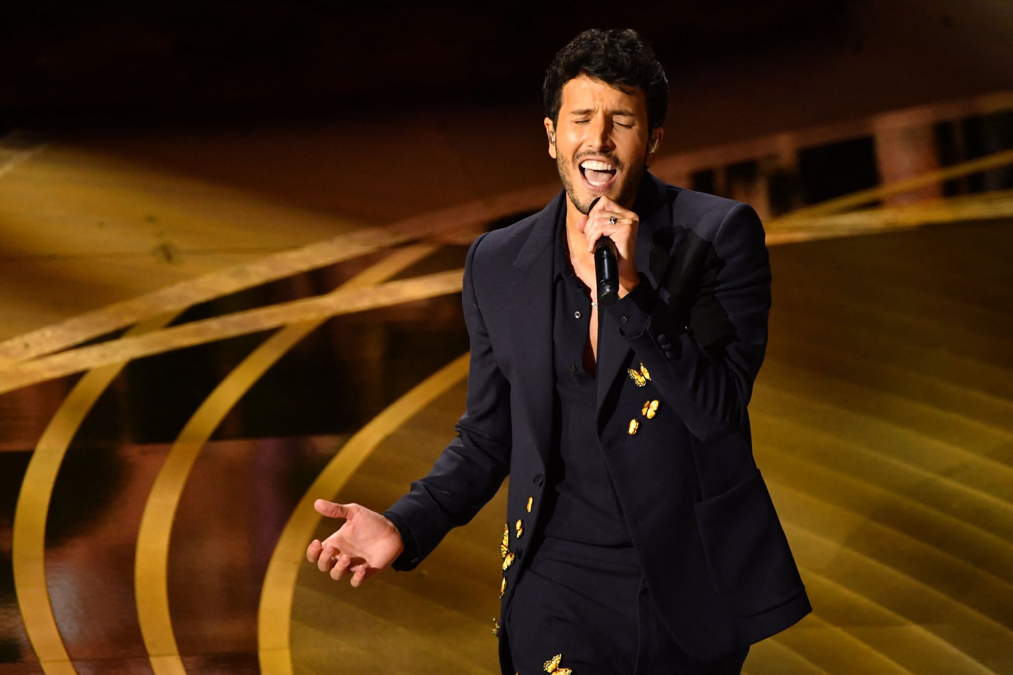 Colombian singer Sebastian Yatra performs onstage during the 94th Oscars at the Dolby Theatre in Hollywood, California on March 27, 2022. (Photo by Robyn Beck / AFP) (Photo by ROBYN BECK/AFP via Getty Images)
