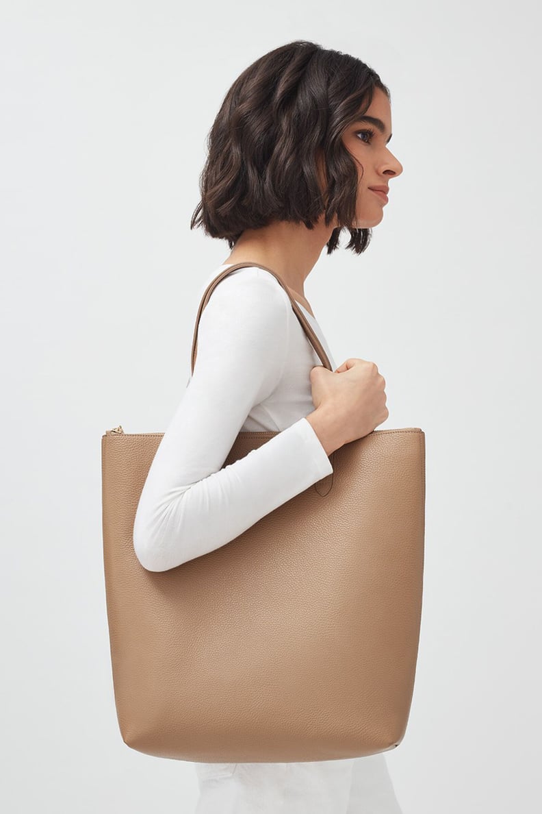 A Modern Tote: Cuyana Tall Structured Leather Zipper Tote