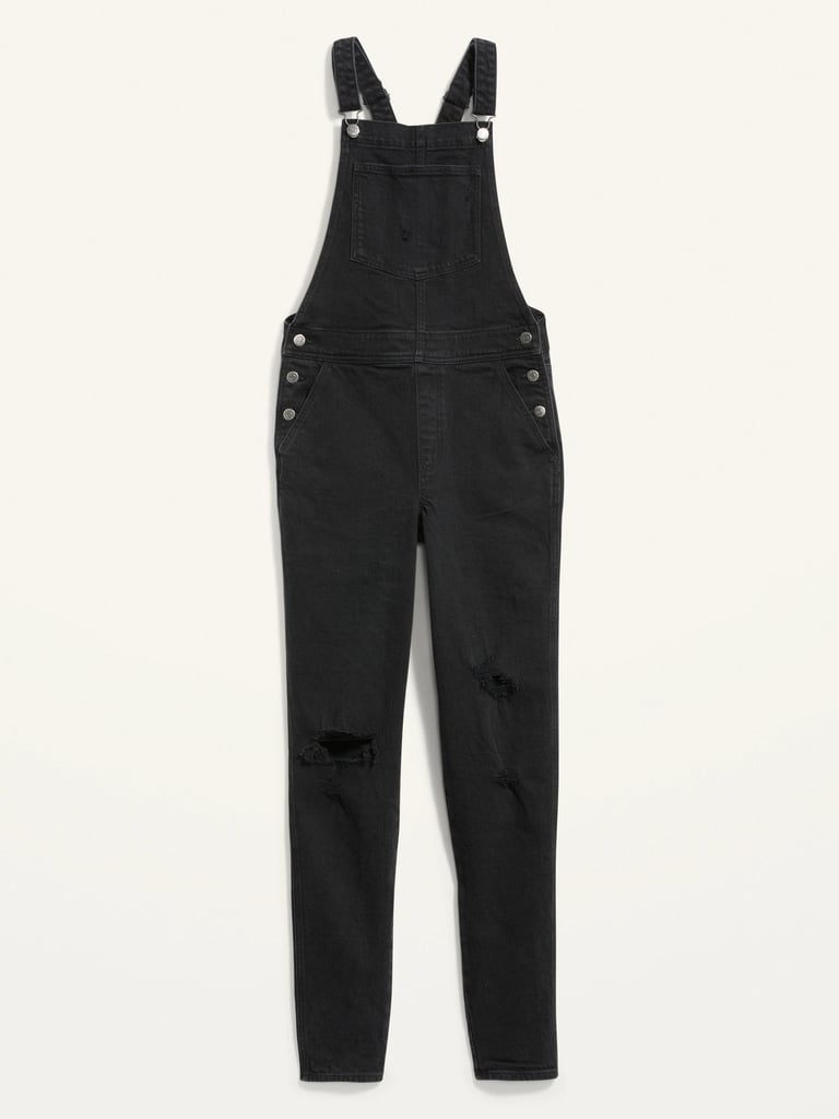 Old Navy O.G. Straight Black Ripped Jean Overalls