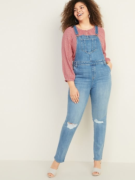 Old Navy Distressed Jean Side-Zip Overalls