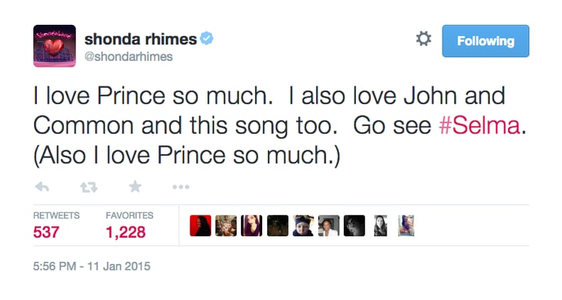 On Twitter, Shonda Rhimes shared nothing but love and adoration.