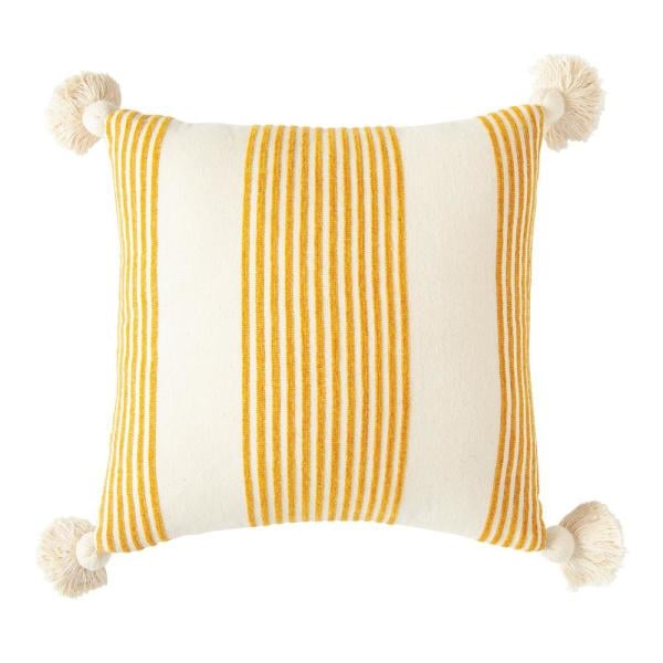 3R Studios Mustard Striped Cotton and Chenille Throw Pillow