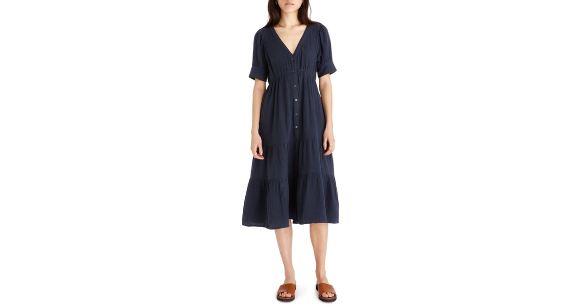Madewell Lightspun Tiered Button Front Midi Dress (79, originally