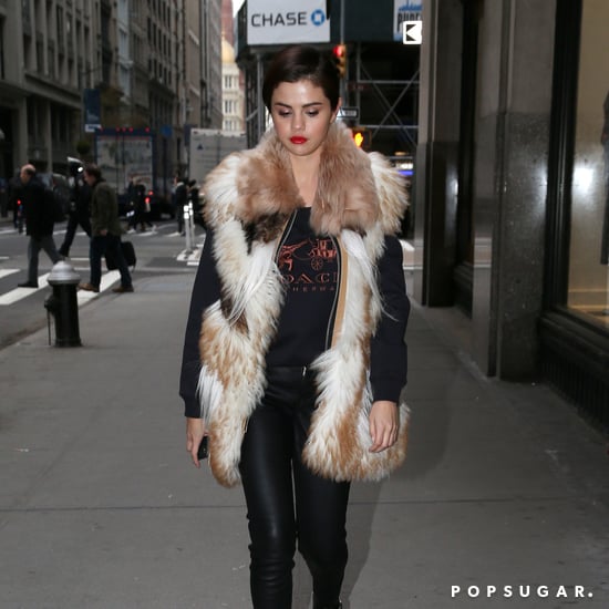 Selena Gomez Wearing a Fur Vest