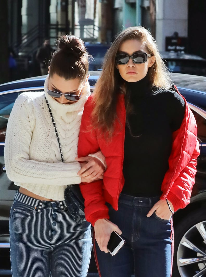 Bella Wore Gigi's Tommy Hilfiger x Gigi Cable-Knit Turtleneck . . .