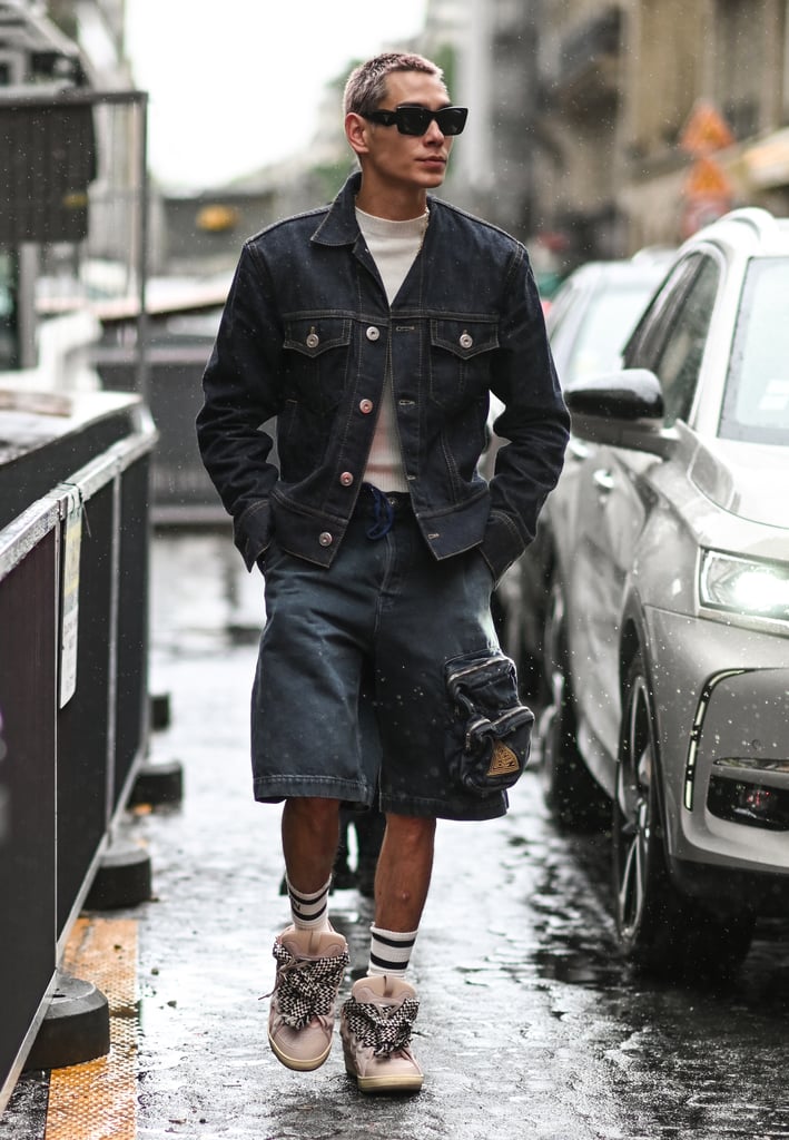 Evan Wore Denim on Denim and Prada Sunglasses to Lanvin