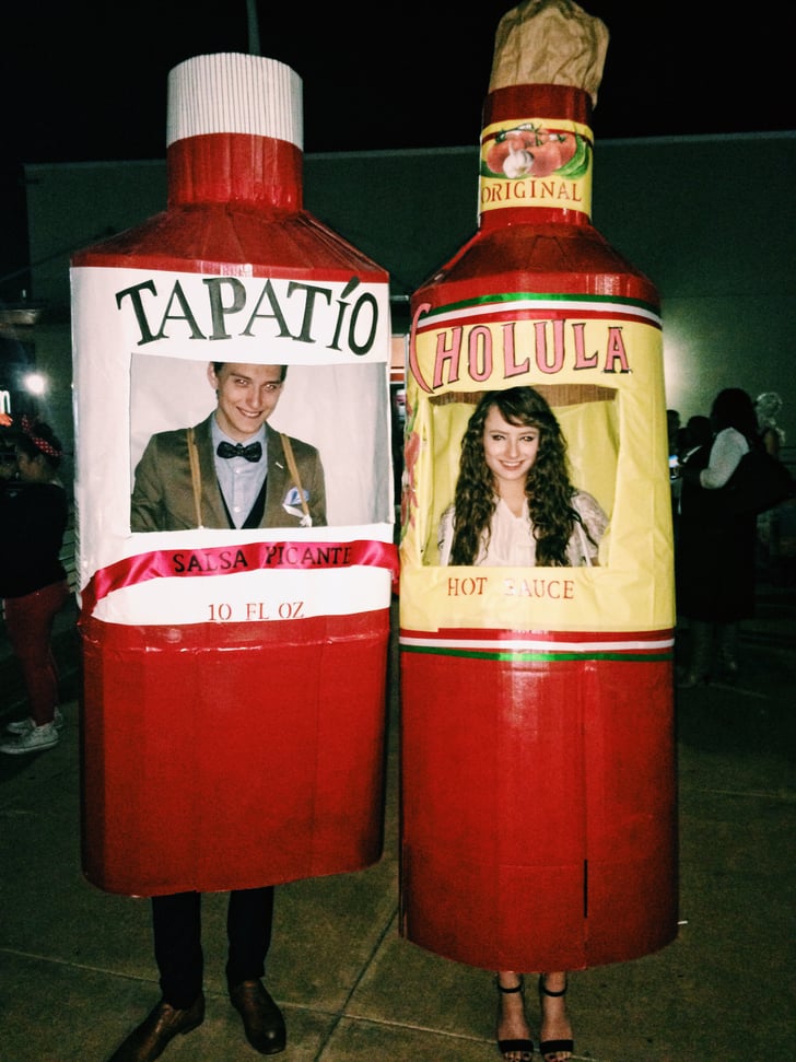 All you need for these simple bottle costumes is cardboard, tape, and