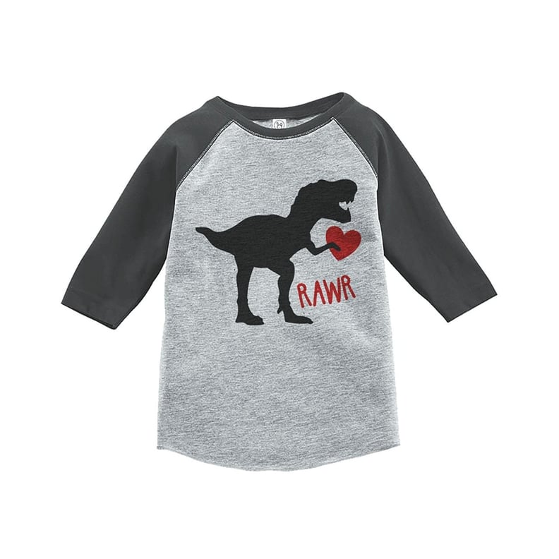 Kids Dinosaur Happy Valentine's Day Grey Raglan