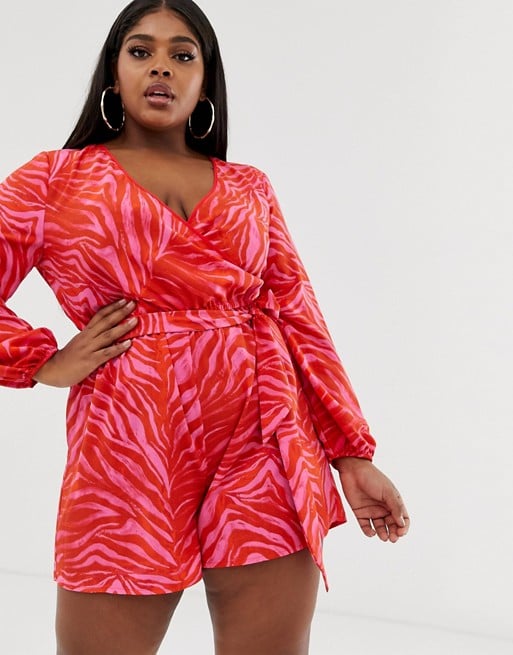 ASOS Design Curve Wrap Front Long Sleeve Romper