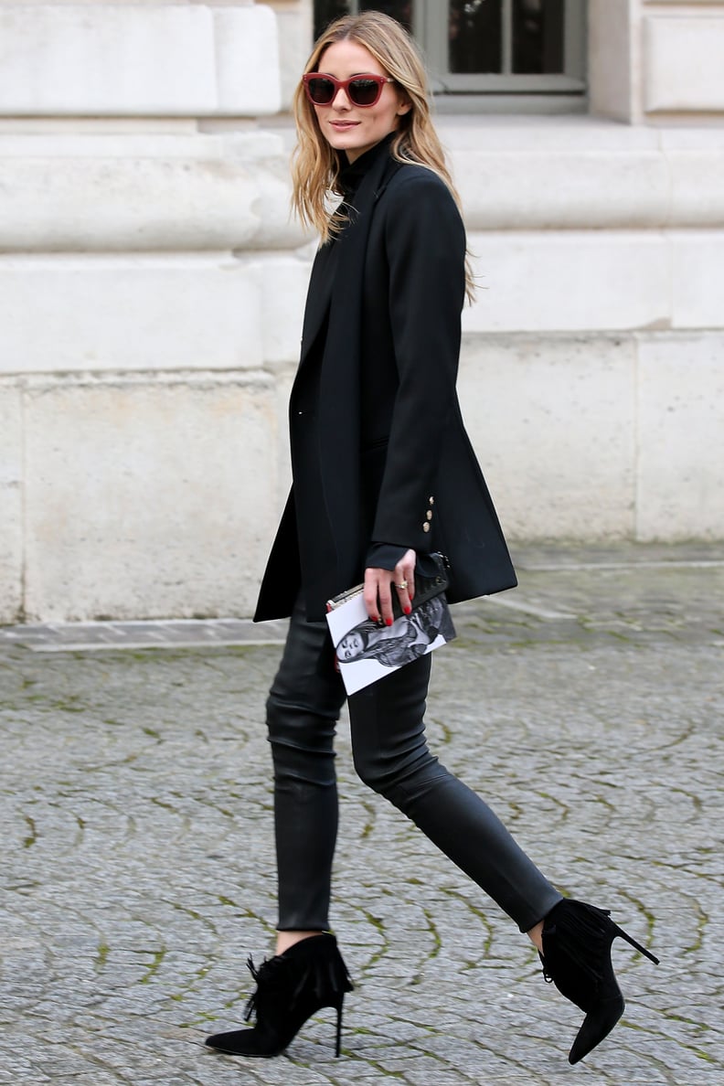 Olivia Palermo Black Straight Fit Trousers Street Style Autumn