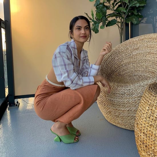 Camila Mendes Wearing Green Ferragamo Heels on Instagram