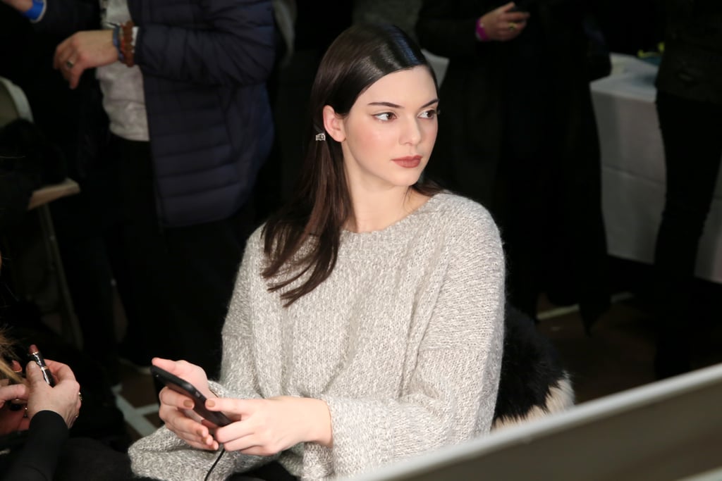 Kendall Hung Out Backstage at Donna Karan in an Oversize Oatmeal Sweater