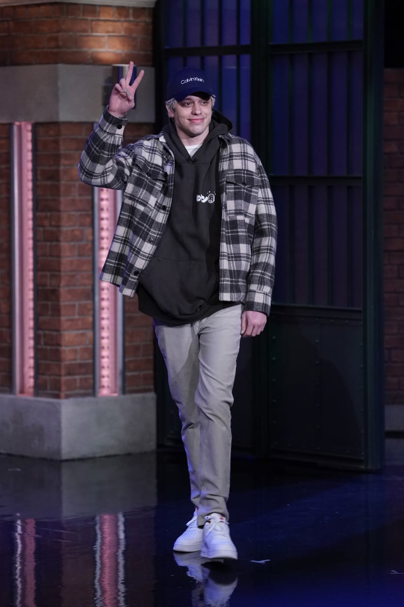 LATE NIGHT WITH SETH MEYERS -- Episode 1218 -- Pictured: (l-r) Actor/comedian Pete Davidson arrives on November 8, 2021 -- (Photo by: Lloyd Bishop/NBC/NBCU Photo Bank via Getty Images)