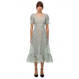 Self-Portrait Pistachio Guipure Lace Midi Dress