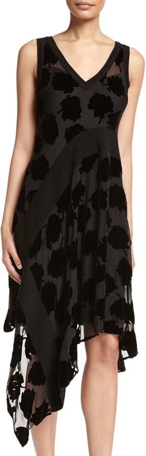 DKNY Sleeveless Velvet Leaf Midi Dress