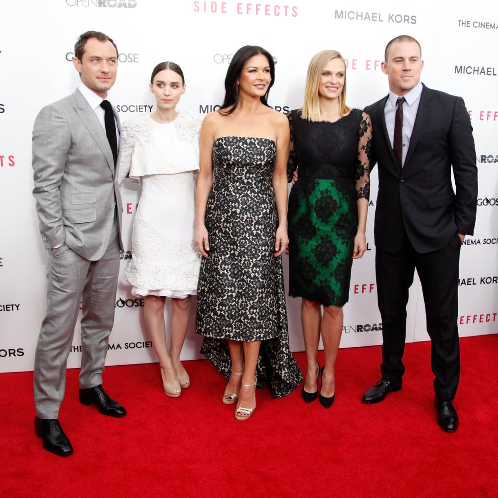 Side Effects stars Jude Law, Rooney Mara, Catherine Zeta-Jones, Vinessa Shaw, and Channing Tatum posed together on the red carpet.
Side Effects stars Jude Law, Rooney Mara, Catherine Zeta-Jones, Vinessa Shaw, and Channing Tatum posed together on the red carpet.
