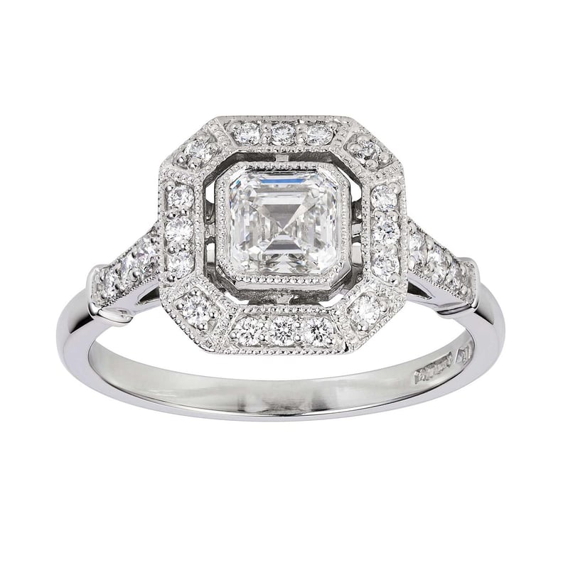 The London Victorian Ring Co. Asscher Cut Diamond Cluster Ring in Art Deco Style