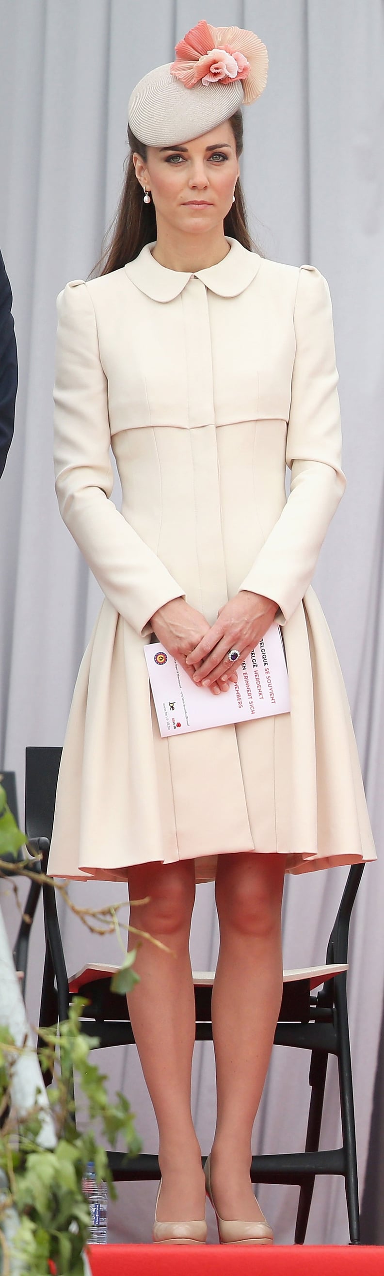 She Paired a Feminine Hat With a Collared Coatdress by Alexander McQueen at a WWI Commemoration