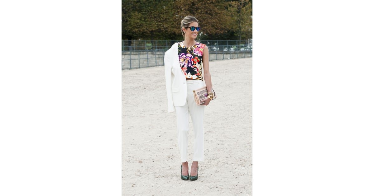 One way to break up an all white suit? Best Street Style Paris