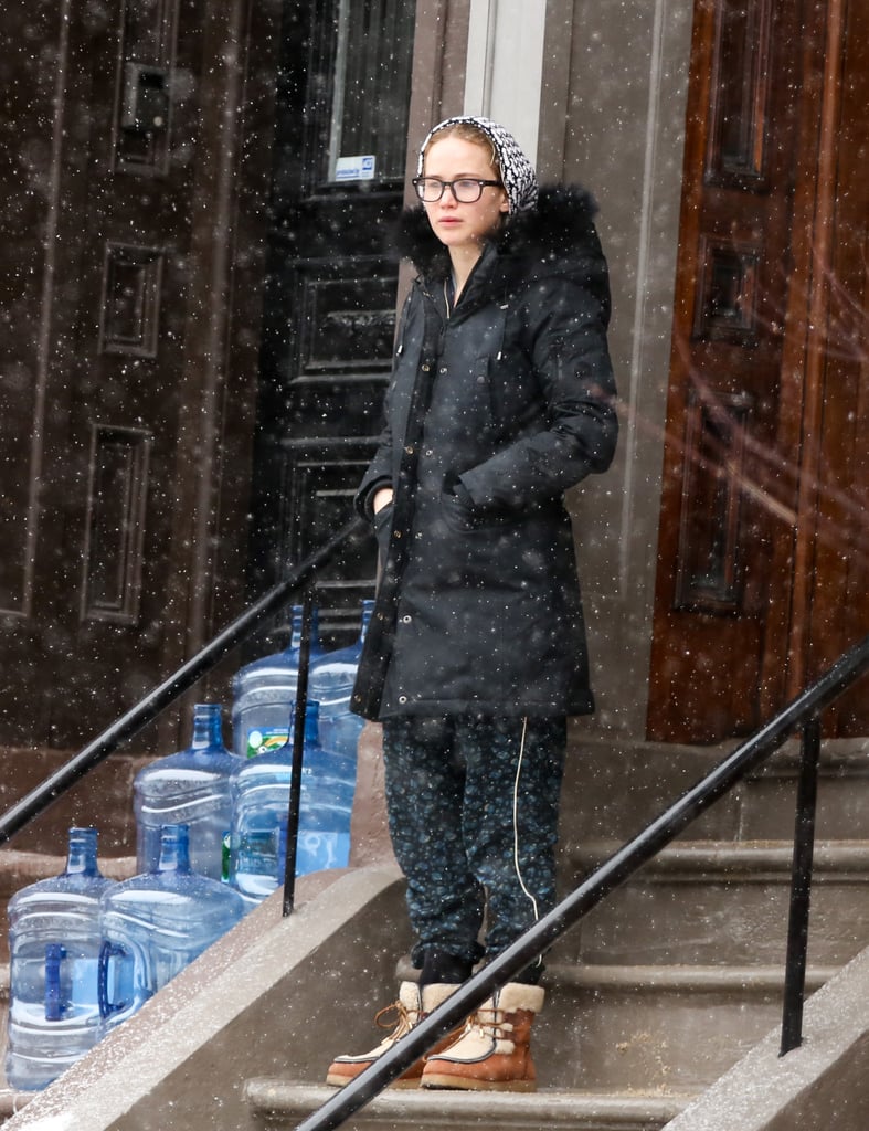 Jennifer Lawrence was all covered up — and wearing glasses! — in Boston on Thursday.