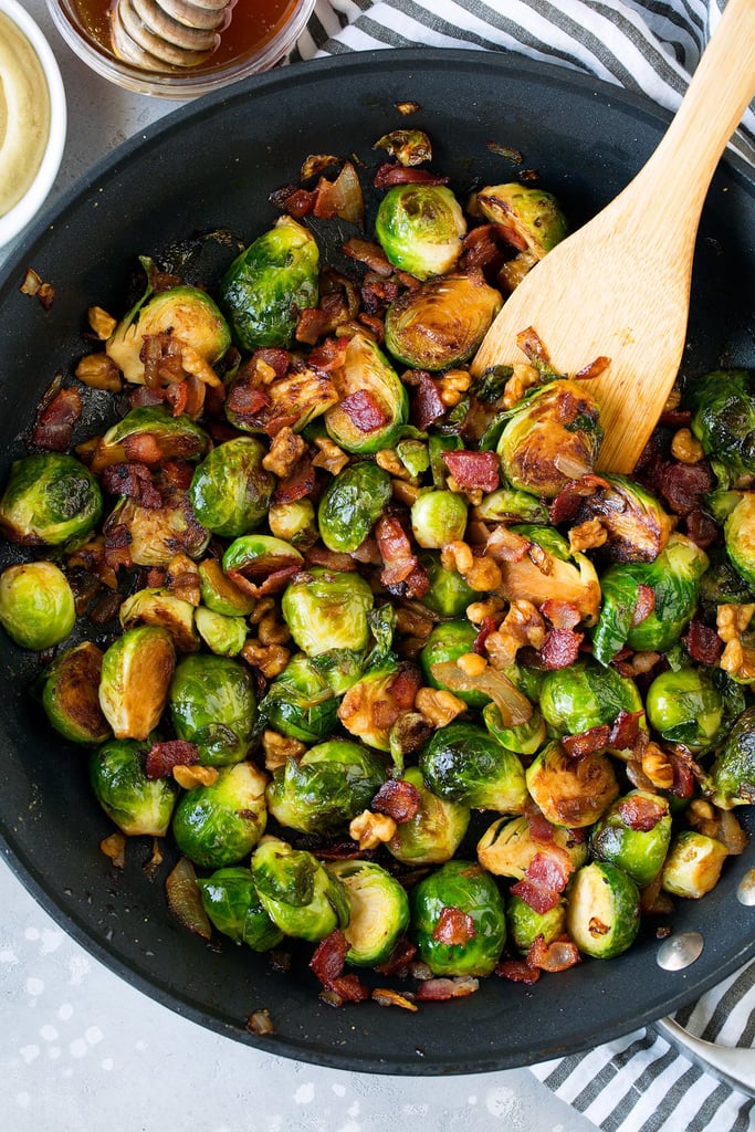 Sauteed Brussels Sprouts With Bacon, Onions, and Walnuts