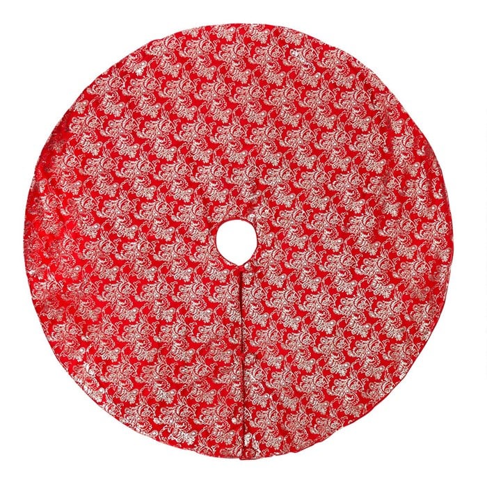 Red Velvet Foil Print Christmas Tree Skirt