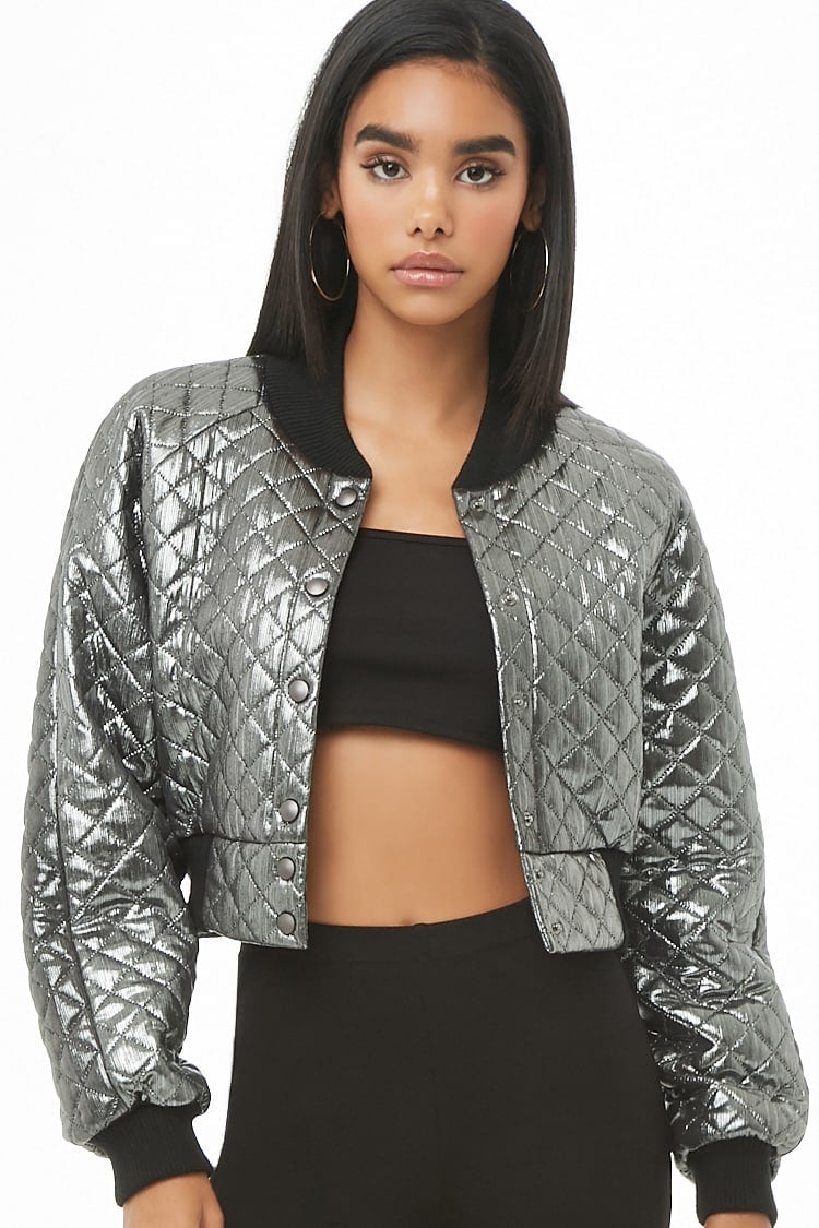 Forever 21 Quilted Metallic Bomber Jacket
