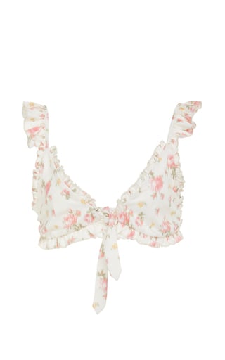 Loveshackfancy Claudia Ruffled Floral-Print Bikini Top