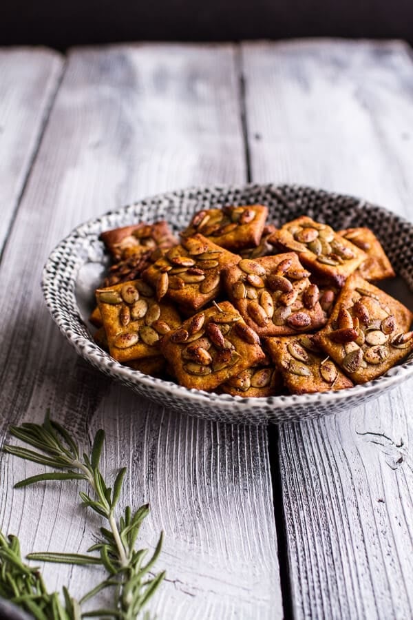 Sweet and Spicy Rosemary Cheddar and Gorgonzola Pumpkin Crackers