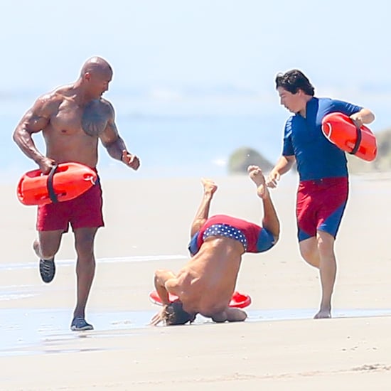 Zac Efron Falls While Running on the Beach For Baywatch