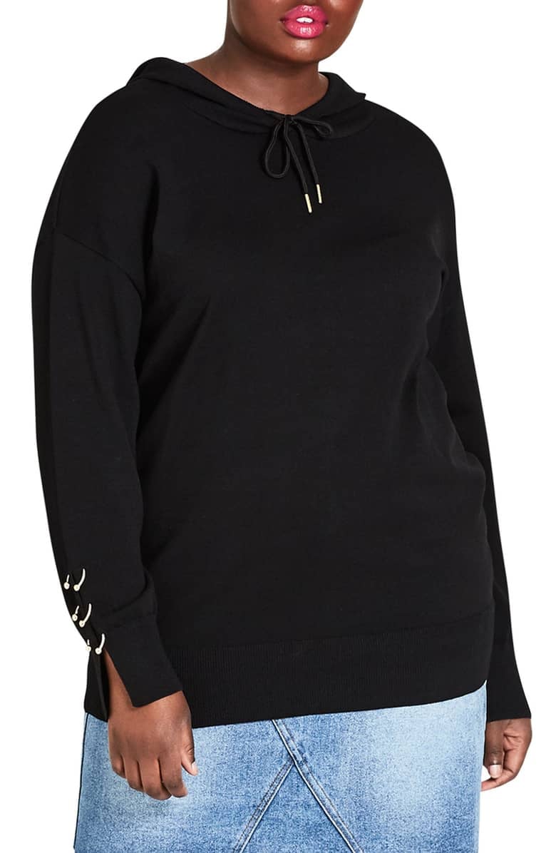City Chic Ring Embellished Sleeve Hoodie