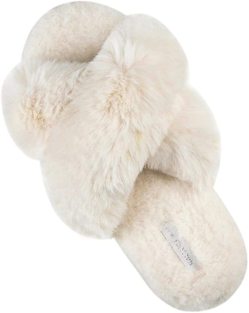 Halluci Women's Cross Band Soft Plush Fleece Slippers