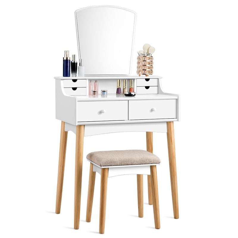 Costway Vanity Table 6 Dressing Table Cushioned Stool Makeup Table