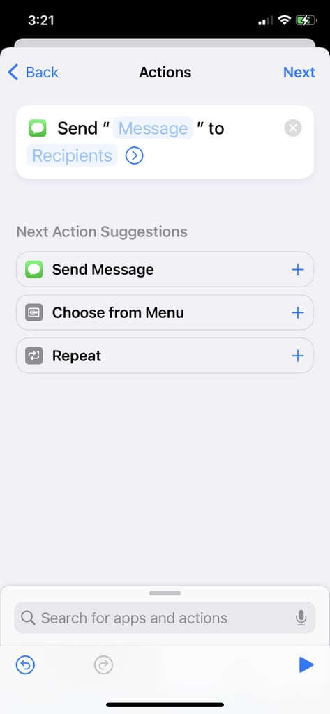 From the List of Actions, Select "Send Message"