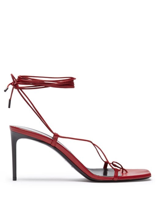 Saint Laurent Paris Ankle-Wrap Leather Sandals