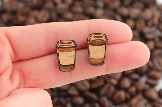 Laser Cut Wood Coffee Cup Earrings