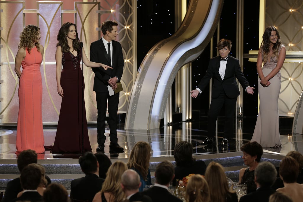 "In the name of gender equality, my adult son from a previous relationship, Randy." — Tina revealing Amy dressed up as her son, Mr. Golden Globes. "In the name of gender equality, my adult son from a previous relationship, Randy." — Tina revealing Amy dressed up as her son, Mr. Golden Globes.