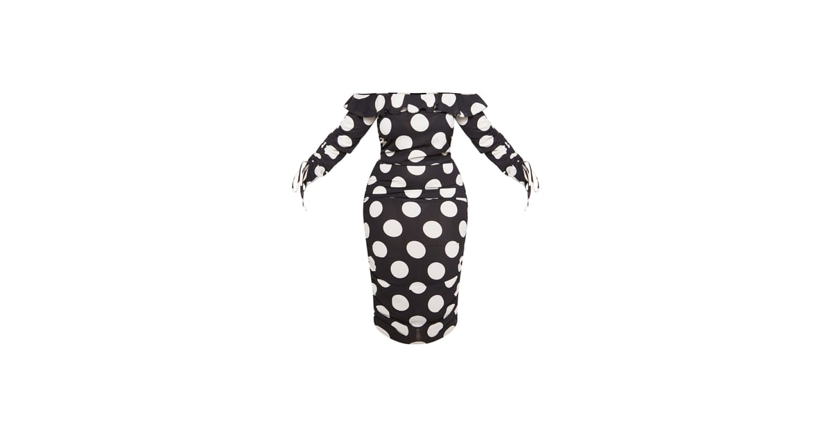 black polka dot bardot dress
