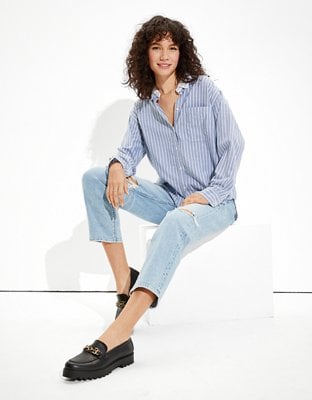 AE Striped Oversized Oxford Button-Up 
