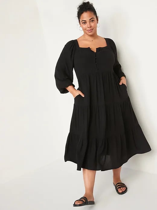 Old Navy Long-Sleeve Button-Down Tiered Midi Swing Dress