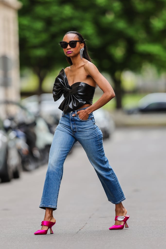 Novelty Corset, Cropped Jeans, Statement Mules